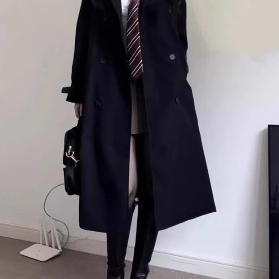 黑色风衣外套中长款2025春秋新款韩系高级感英伦风大衣837p97k158