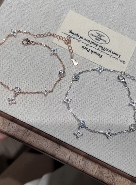 新品！莫桑钻四叶花流苏泡泡手链  925银小众高级首饰