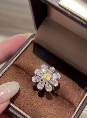 新品！小雏菊实验室培育黄宝戒指 925银钻