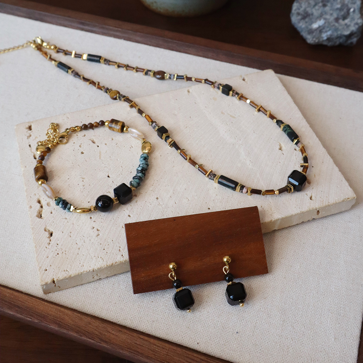 轻奢美拉德天然石项链手链耳环