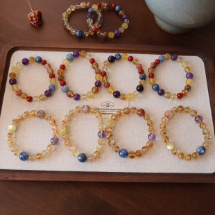 轻奢天然多宝水晶手串手链小众9.5MM大珠高级感蓝晶石黄水晶饰品