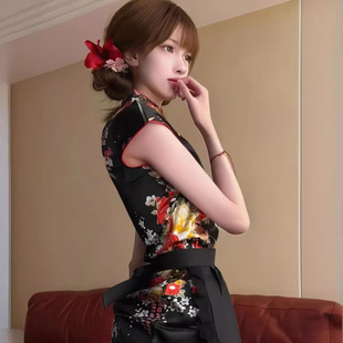设计感小众辣妹短裙 新款 轻国风连衣裙女夏装 TZ3381复古黑色新中式
