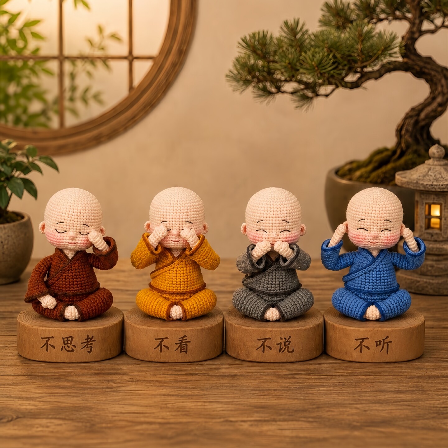 魔法线团钩针编织四不小和尚摆件DIY毛线材料包禅意装饰手工礼物