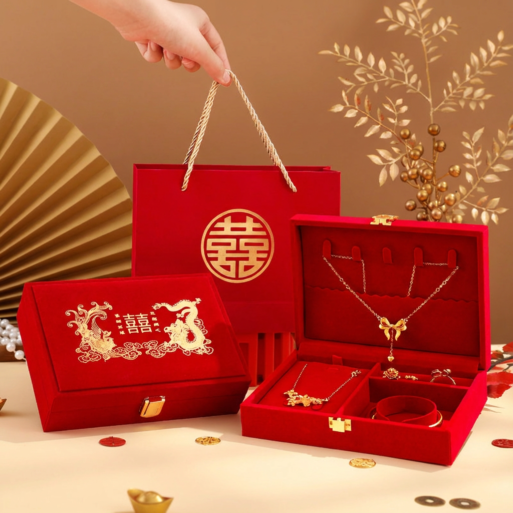 首饰盒订婚五金黄金首饰收纳盒高档精致男方金器项链耳钉饰品盒子,收纳整理,首饰盒,淘宝优惠券,粉丝福利购,淘宝优惠卷