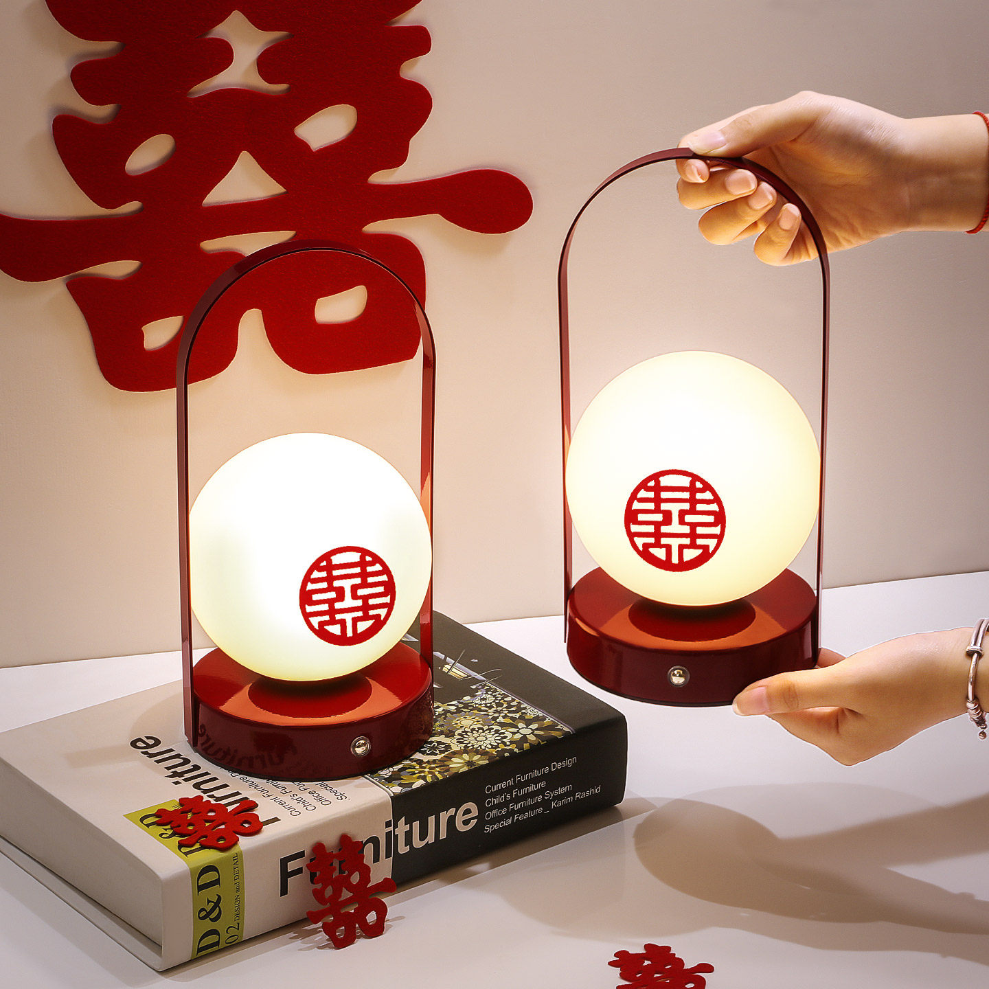 结婚长明灯一对婚房布置床头红色台灯新婚礼物送新人结婚用品大全