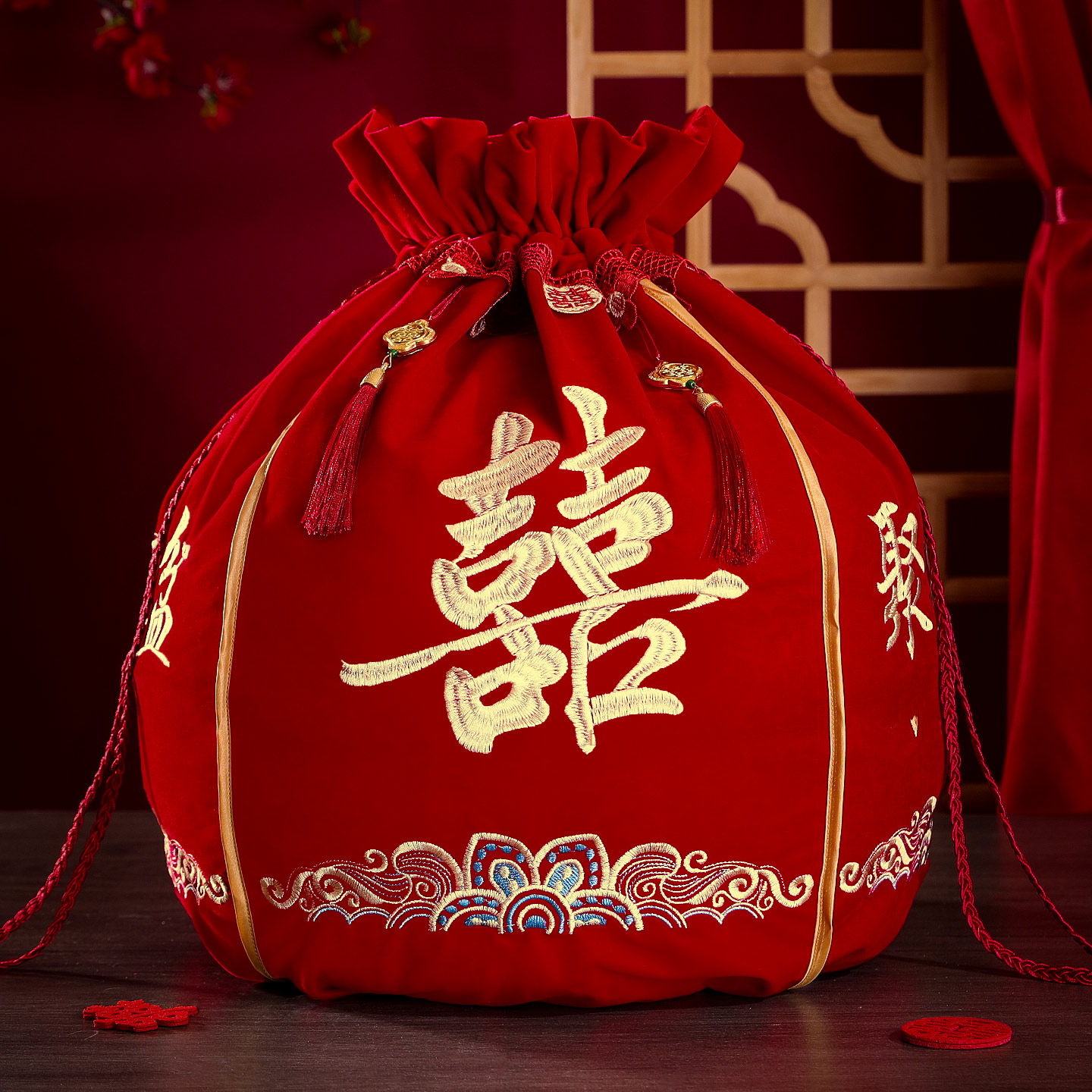 结婚包袱皮刺绣大号喜盆包裹布