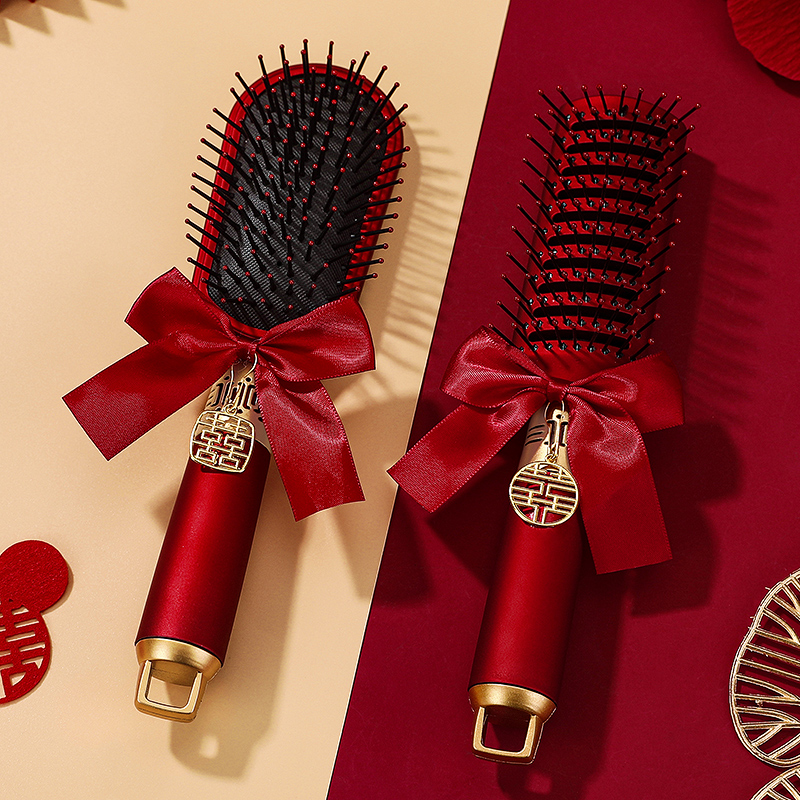 梳子红色喜字气垫梳女方嫁妆新婚礼物喜镜子喜梳结婚陪嫁一对套装