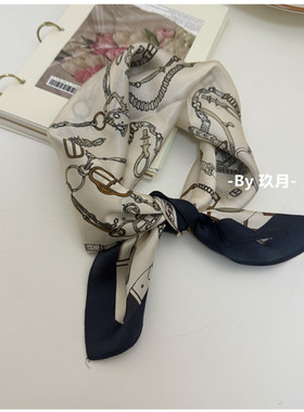 职业OL气质链条印花桑蚕丝真丝小丝巾ins绑发发带西装领巾发带