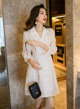 Ron原创紫色衬衫连衣裙早秋2020新款法式小众衬衫裙收腰显瘦气质T