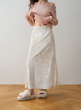 ron&ro法式浪漫不粘毛丝绒半身裙女2025秋季高腰显瘦设计感长裙