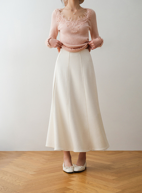 ron&ron文艺风高腰A字加绒长款半身裙2025冬季显瘦垂感大摆长裙