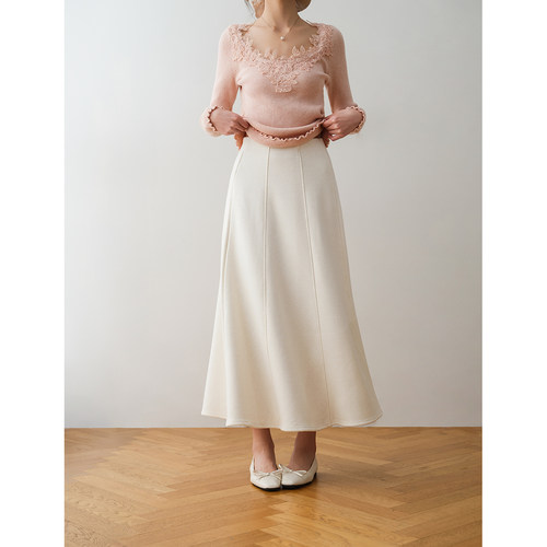 学院风高腰A字加绒长款半身裙