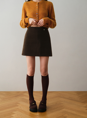 ron&ron百搭毛呢高腰a字拉链半身裙2025秋季气质显瘦简约短裙T