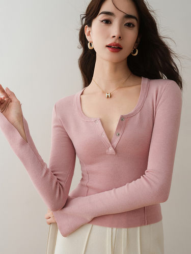 ronron圆领套头修身纯色针织衫