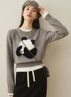 ron&ron韩系慵懒风圆领熊猫毛衣2025早春穿搭设计感百搭休闲上衣T
