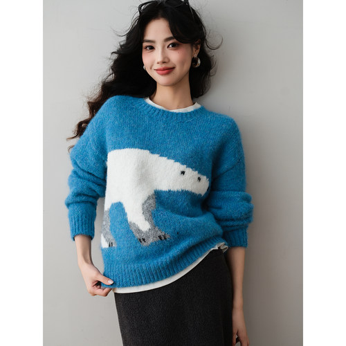 韩系休闲风北极熊毛衣2025秋季