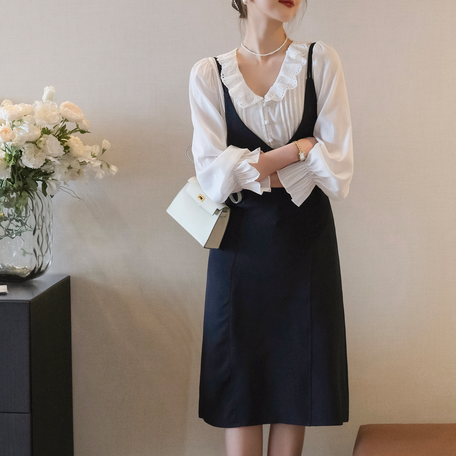 百搭单品背带连衣裙气质小黑裙