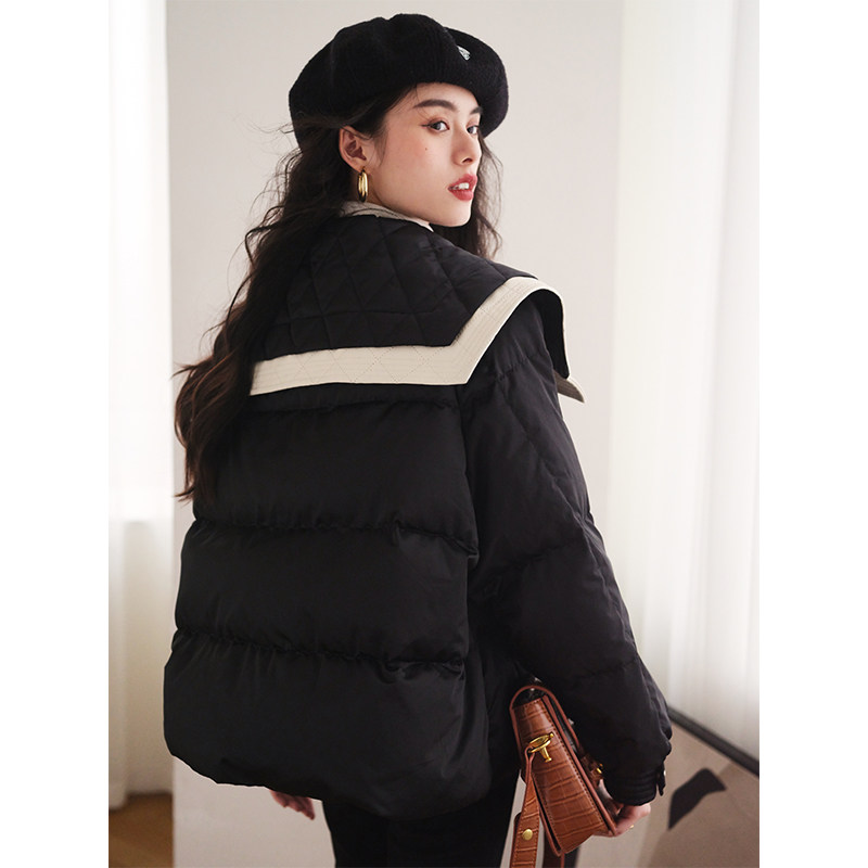 娃娃领撞色90白鸭绒羽绒服