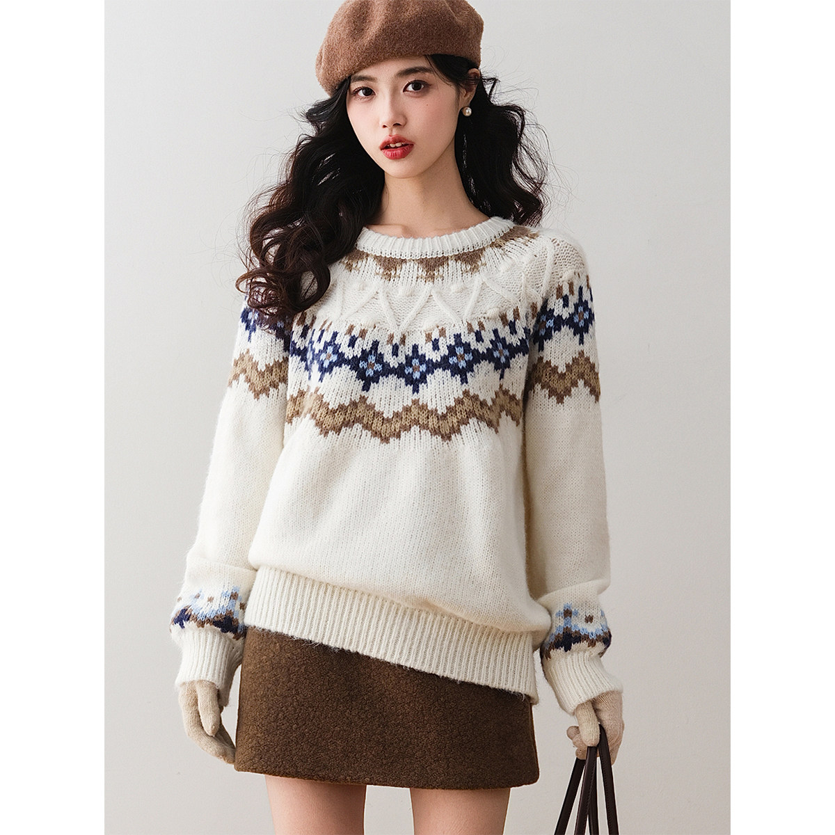 ron&ron复古费尔岛提花针织毛衣