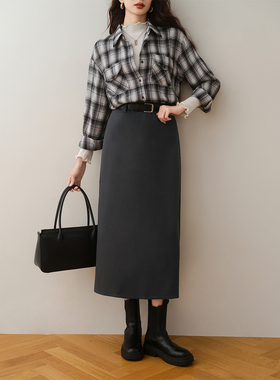 ron&ron高级感后开叉西装半身裙秋冬新款百搭高腰纯色气质直筒裙T