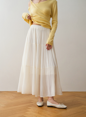 ron&ron法式温柔风百褶三层蛋糕半身裙2026年春季高腰垂感中长裙