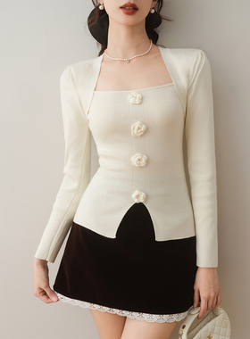 ron&ron高级感蕾丝花边丝绒短裙2024秋冬新款气质高腰a字半身裙T