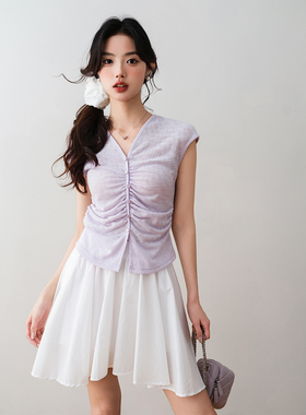 ron&ron不规则松紧腰白色半身裙2025夏季新款百搭高腰显瘦a字短T