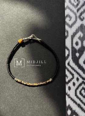 新品限量 潮人酷黑磨砂质感复古玳瑁色925银扣手链 极简个性手链