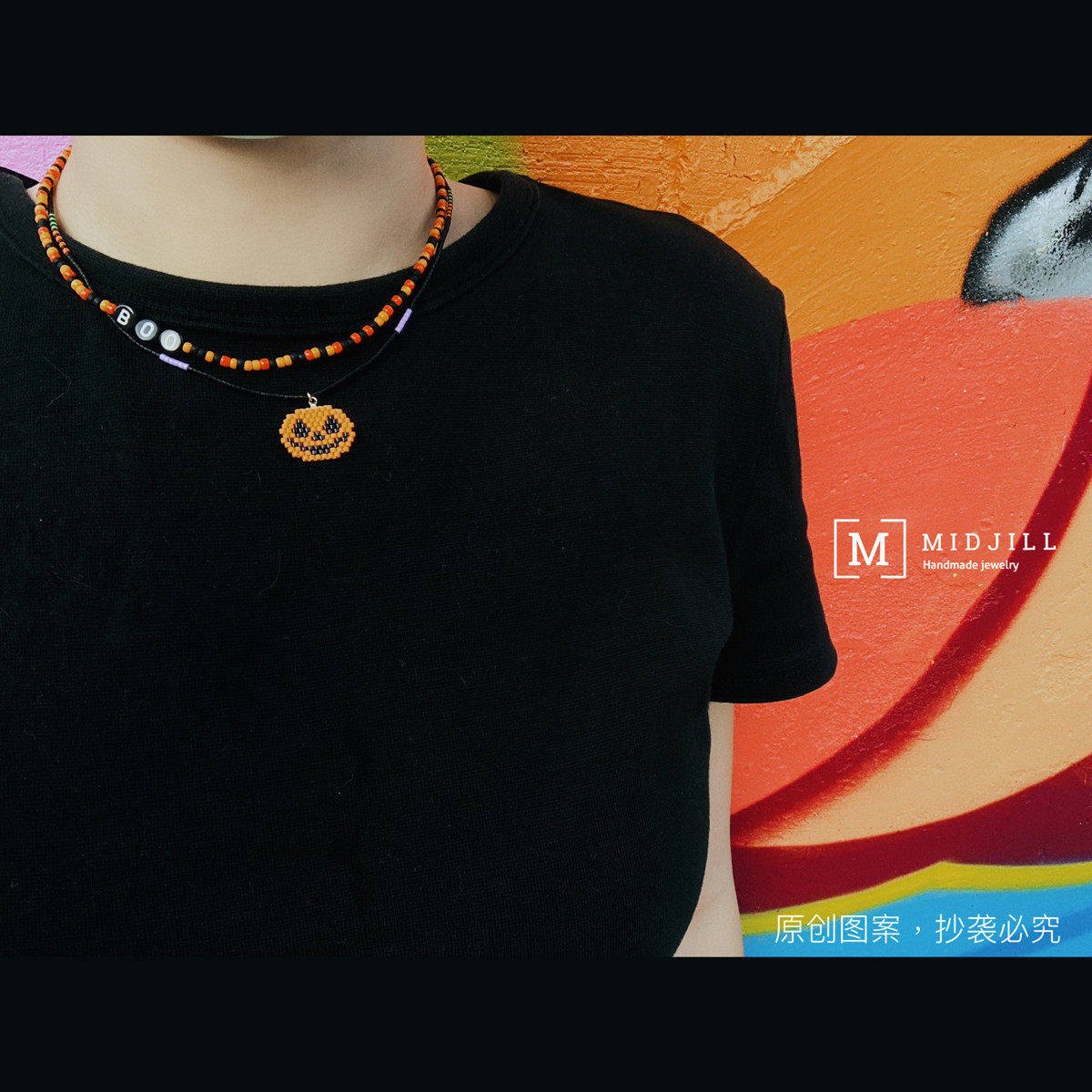 halloween派对万圣节可爱boo搞怪南瓜橘色锁骨项链 不掉色chocker