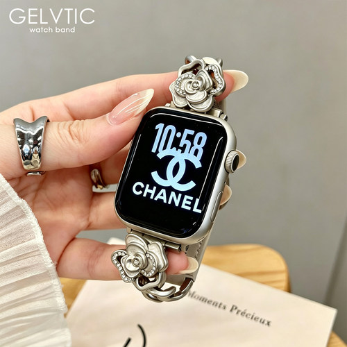 适用iwatch苹果手表11表带applewatch10山茶花质感高级超好看女夏
