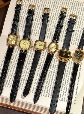 EAVANLIN依文琳中古皮带女款手表黑金小众复古腕表简约石英手表女