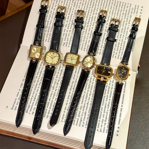 EAVANLIN依文琳中古皮带女款手表黑金小众复古腕表简约石英手表女