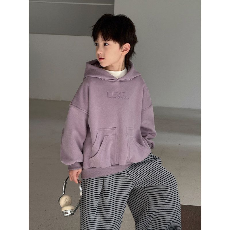 2025冬装韩版时尚字母绣花儿童长袖休闲宽松男女童加绒连帽卫衣潮