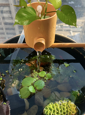 圆形玻璃鱼缸瀑布式过滤器造景循环水古法养鱼增氧三合一流水摆件
