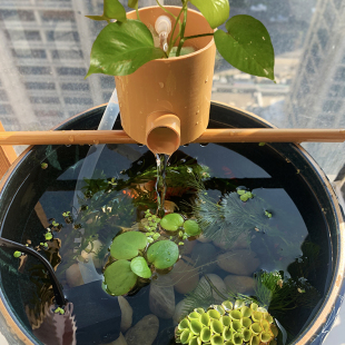 过滤器造景循环水古法养鱼增氧三合一流水摆件 圆形玻璃鱼缸瀑布式