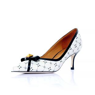 【荃之道】进口布料拼接胎牛皮法式中空蝴蝶结气质女鞋鞋垫羊皮8