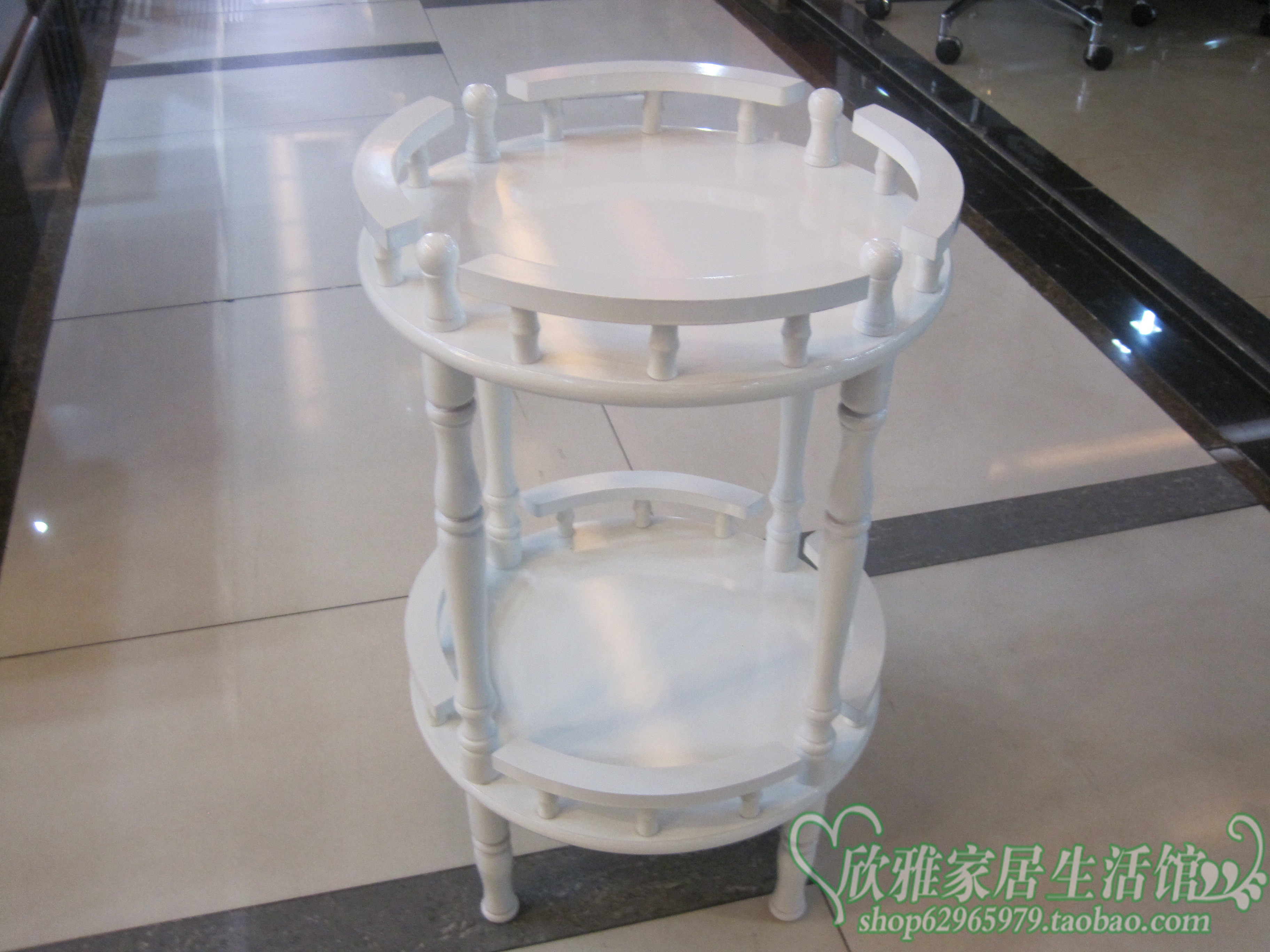 韩式白色实木圆形花架茶水架置物架杂志书报架沙发麻将机角机边几