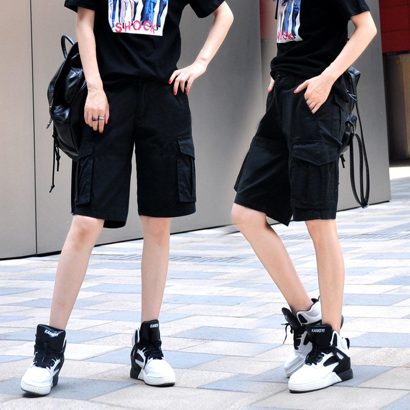 2025夏季韩版大口袋多口袋工装短裤纯棉宽松显瘦情侣男女五分裤子
