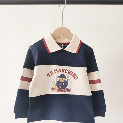 25秋冬款小熊童装男童翻领薄绒POLO衫中大童洋气休闲运动卫衣外套