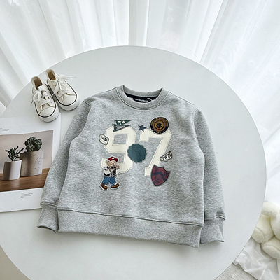 2025秋冬新款小熊童装男童薄绒套头衫中大童休闲洋气运动卫衣外套