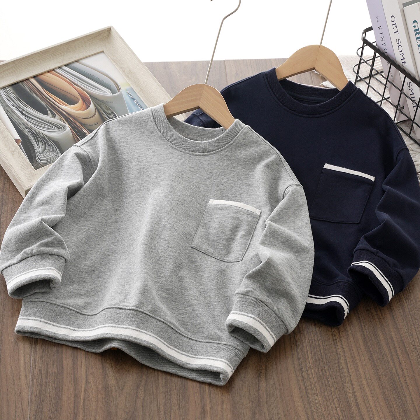 儿童卫衣春秋新款男童圆领休闲简约风毛圈上衣中大童百搭运动衣服