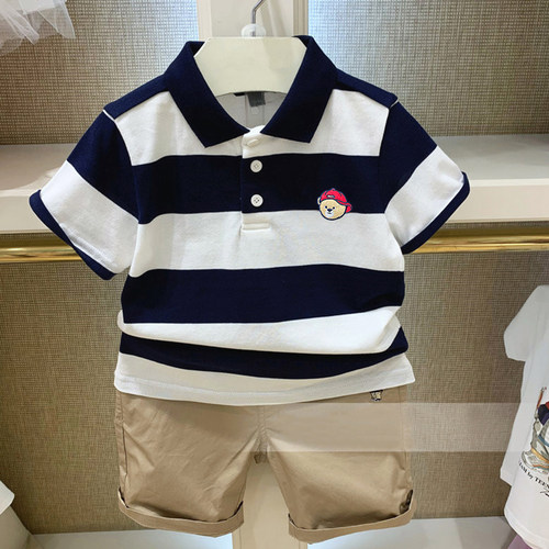 夏款男童条纹纯棉休闲短袖POLO衫