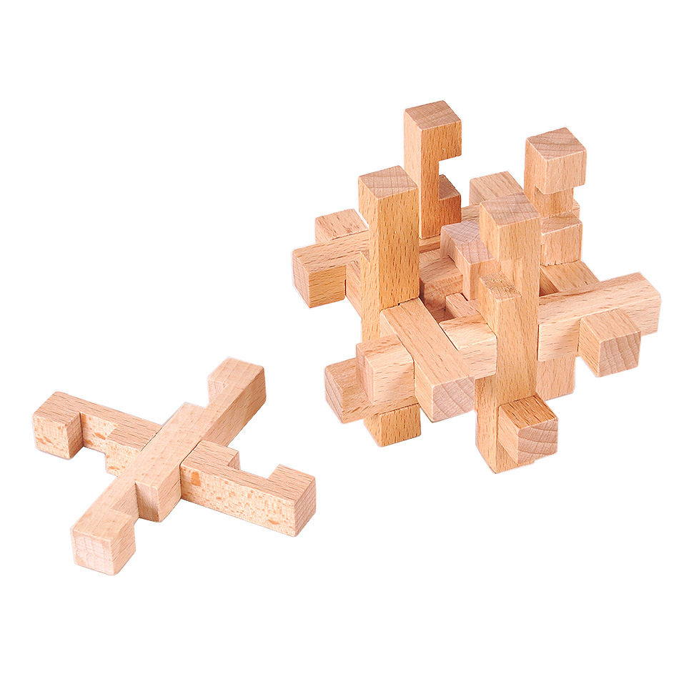 成人古典木制益智玩具孔明锁鲁班锁智力解锁 笼中取锁 锁中锁榉木