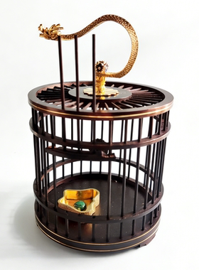 LW01蝈蝈笼乌木精品宠物蛐蛐笼子圆形徐一舟纯黄铜龙钩手工鸣虫具