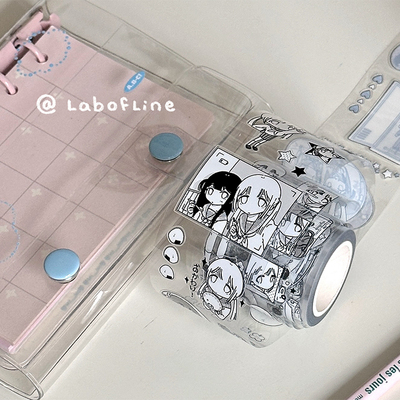 线条研究室放课后循环分装新品切模贴纸卷闪沙黑白漫画胶带手帐