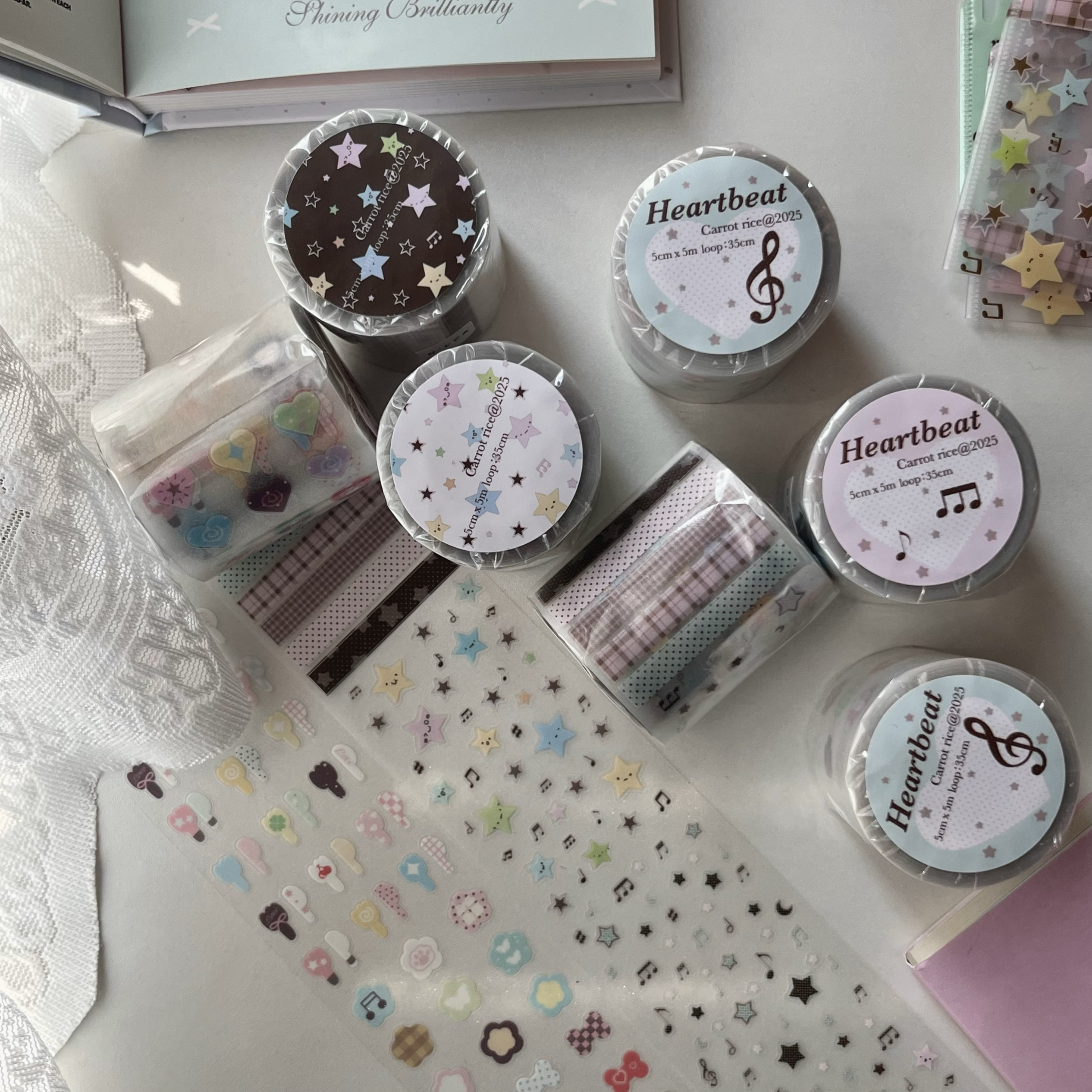 卜卜泡饭Musical Stars Heartbeat贴纸卷分装盐系点缀胶带手账