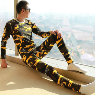 青年保暖套装 男士 男式 打底秋衣秋裤 加绒加厚印花修身