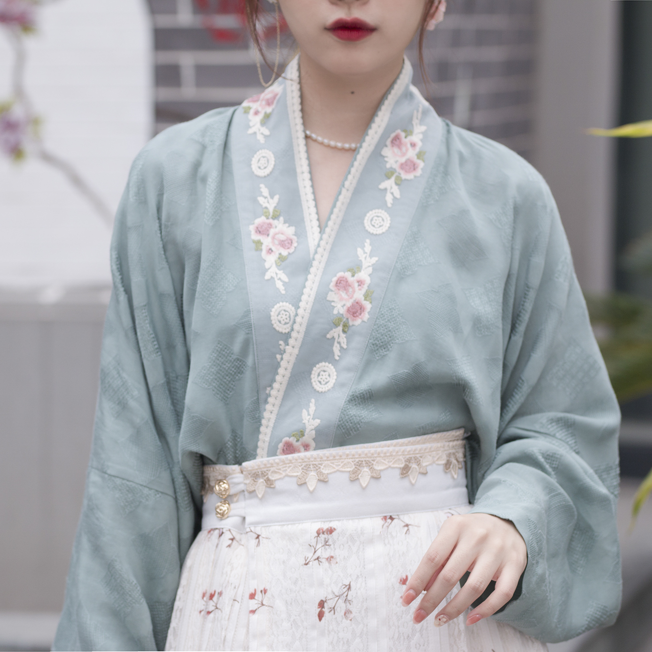羽她说原创【玫瑰人生】天丝麻飞机袖宋制汉服三色秋季新款