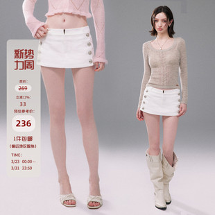 低腰包臀灯芯绒半身裙女春 短款 Mess Studio辣妹可拆卸纽扣裙裤