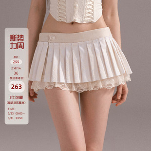 a字蕾丝花边百褶半身裙女春秋 辣妹设计感防走光短款 Mess Studio